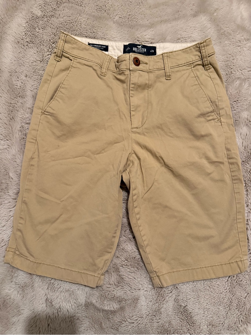 Hollister Men's Tan Flat-Front Chino Cali Longboard Short Epic Flex 28